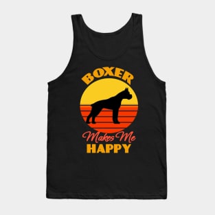 Boxer Dog Makes Me Happy Dog puppy Lover Cute Sunser Retro Funny Tank Top